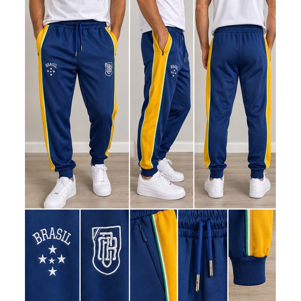 CBB Basquete Brasil Mens M Track Pants Blue Yellow Brazil Basketball Joggers